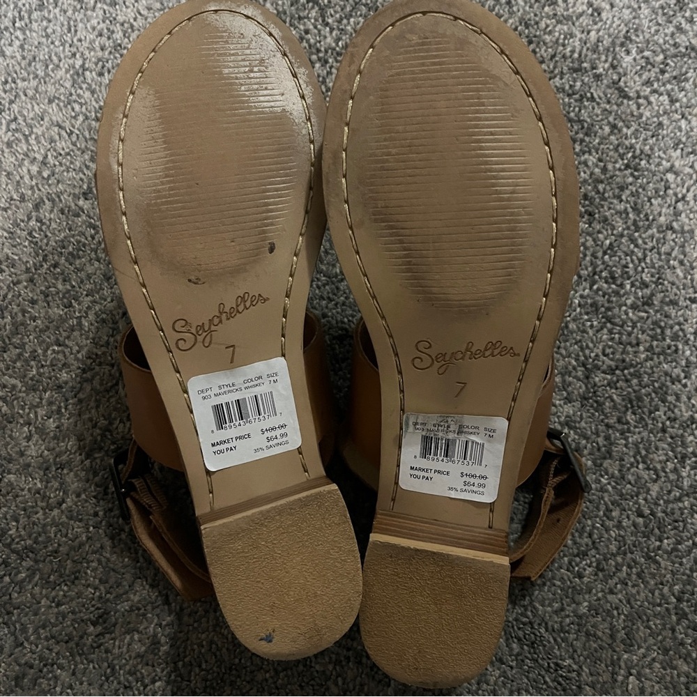 Seychelles Double Strap Cognac Leather Sandals - Picture 3 of 3